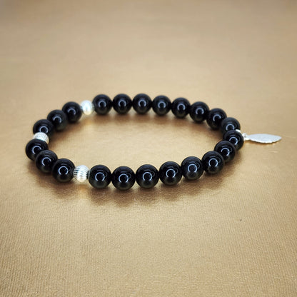 Bracelet Lumière et Protection - Obsidienne Dorée - Argent Fée de Laurier
