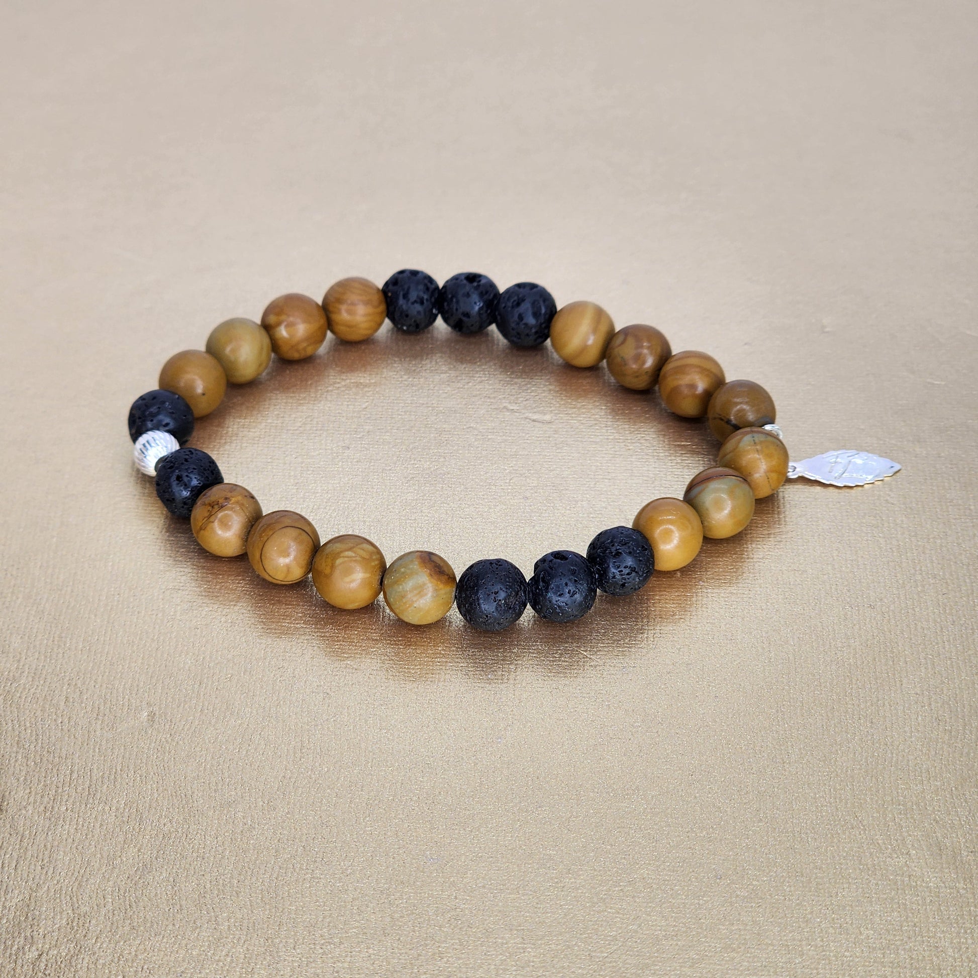 Bracelet Racine Sacrée - Fossile de Bois - Lave & Argent Fée de Laurier