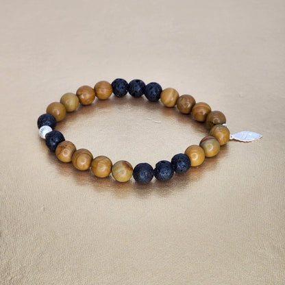 Bracelet Racine Sacrée - Fossile de Bois - Lave & Argent Fée de Laurier
