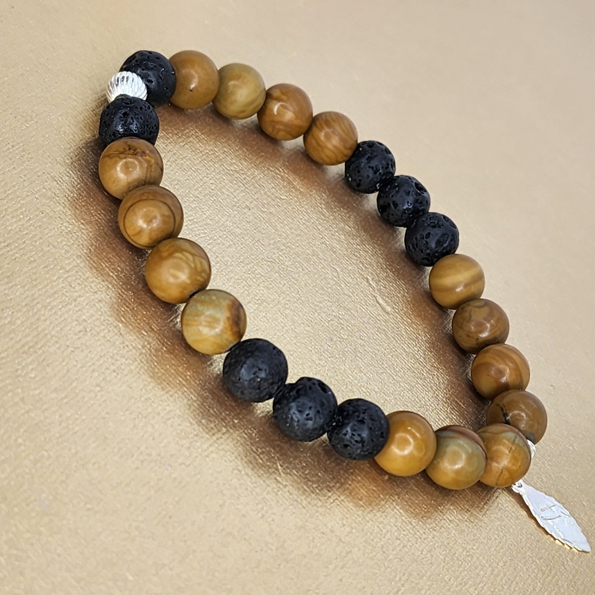 Bracelet Racine Sacrée - Fossile de Bois - Lave & Argent Fée de Laurier