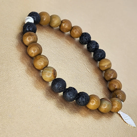 Bracelet Racine Sacrée - Fossile de Bois - Lave & Argent Fée de Laurier