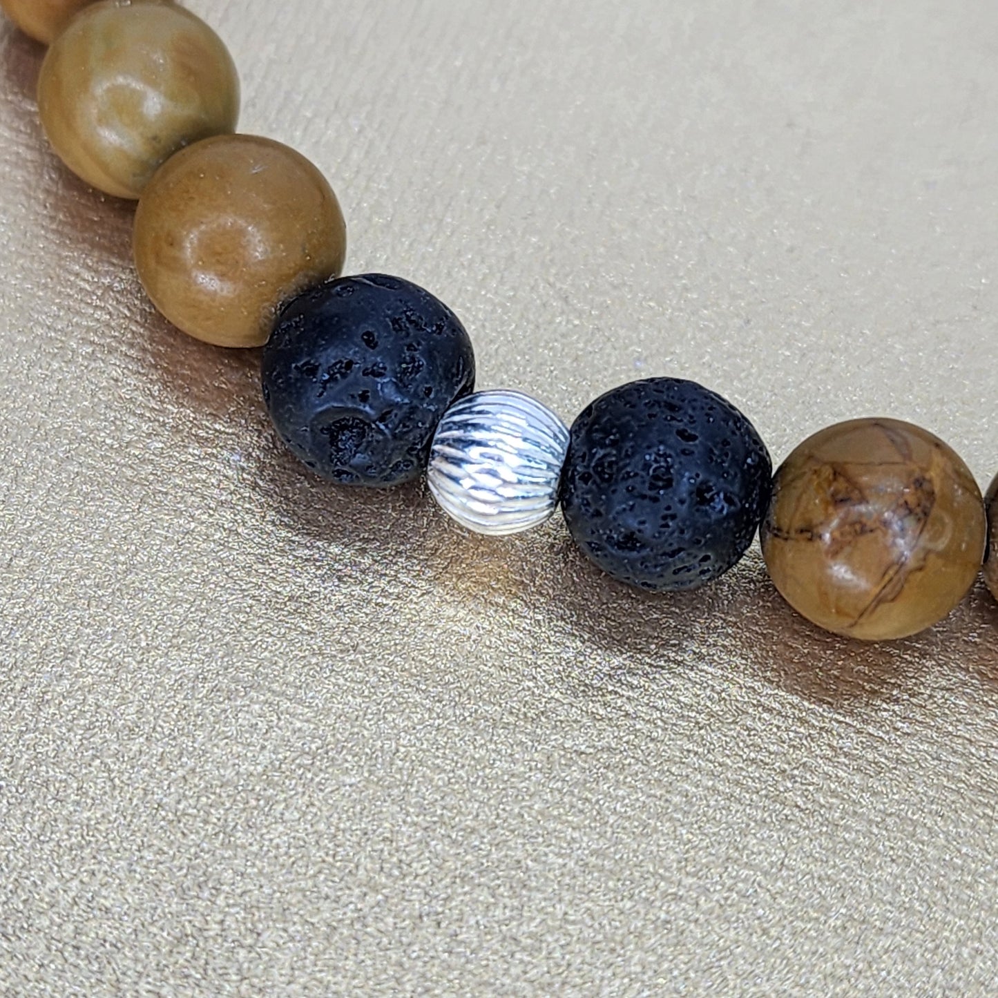 Bracelet Racine Sacrée - Fossile de Bois - Lave & Argent Fée de Laurier