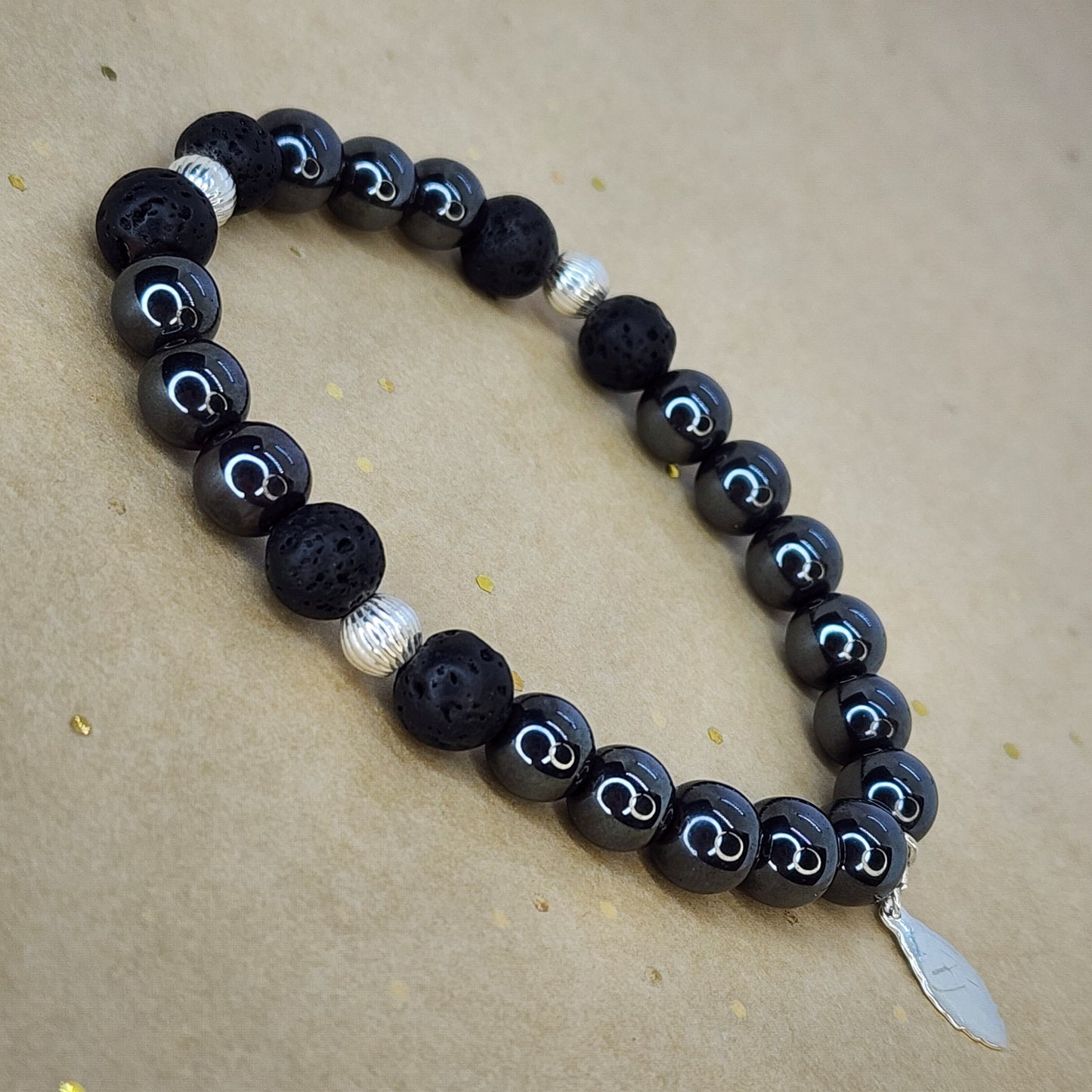 Bracelet Force Magnétique - Hématite - Lave - Argent Fée de Laurier