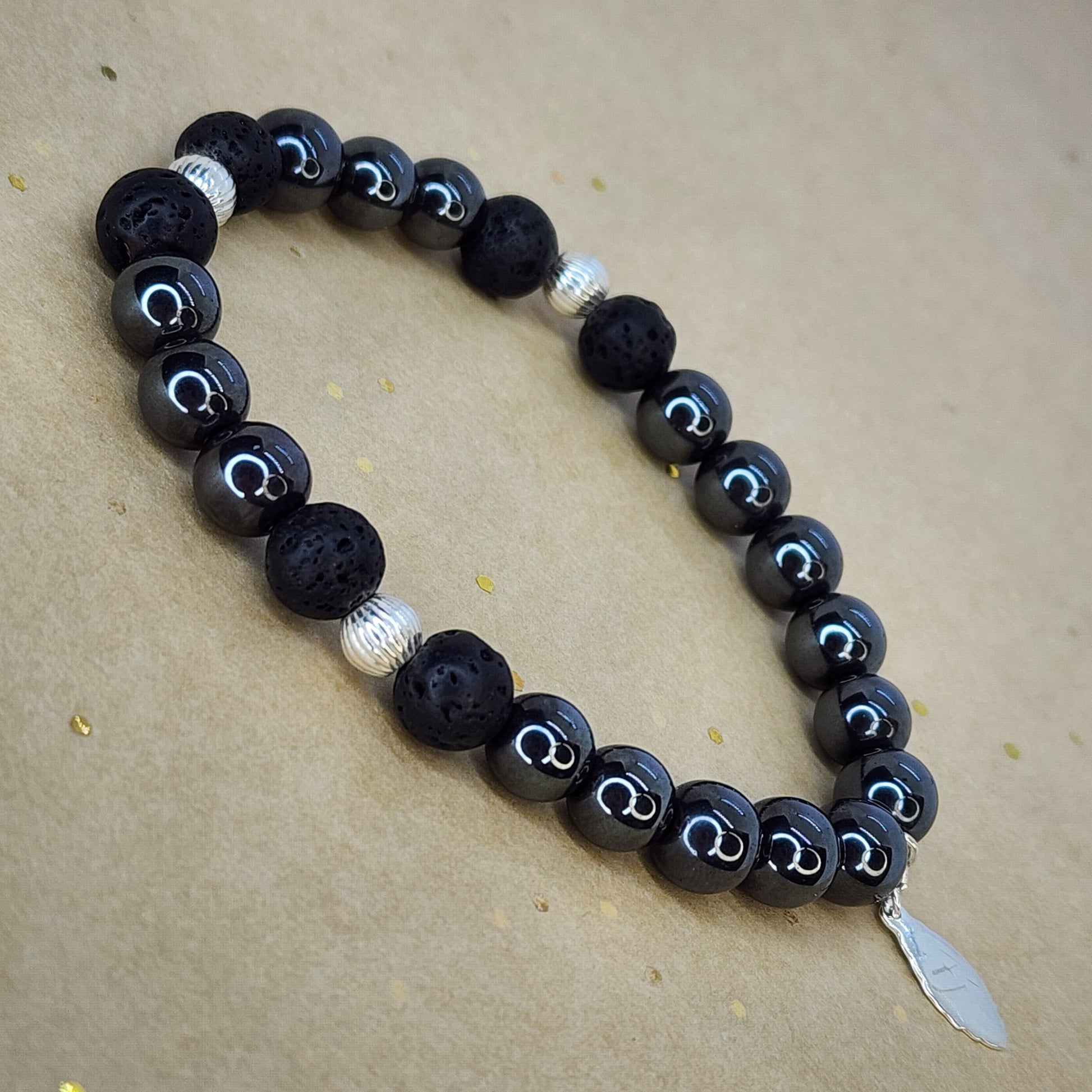 Bracelet Force Magnétique - Hématite - Lave - Argent Fée de Laurier