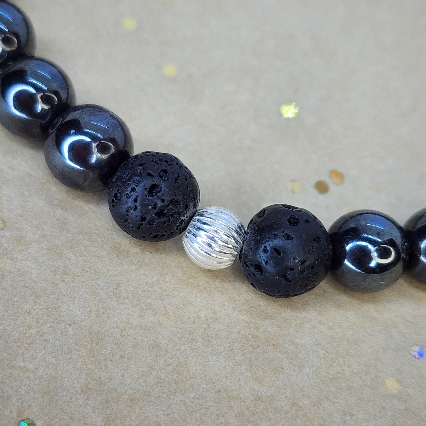 Bracelet Force Magnétique - Hématite - Lave - Argent Fée de Laurier