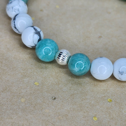 Bracelet Sérénité Céleste  - Howlite - Amazonite & Argent Fée de Laurier