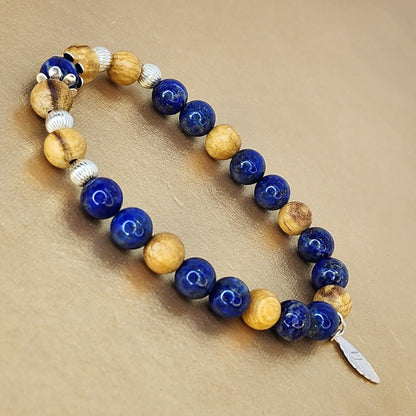 Bracelet Sagesse Enchantée - Palo Santo - Lapis Lazuli & Argent Fée de Laurier