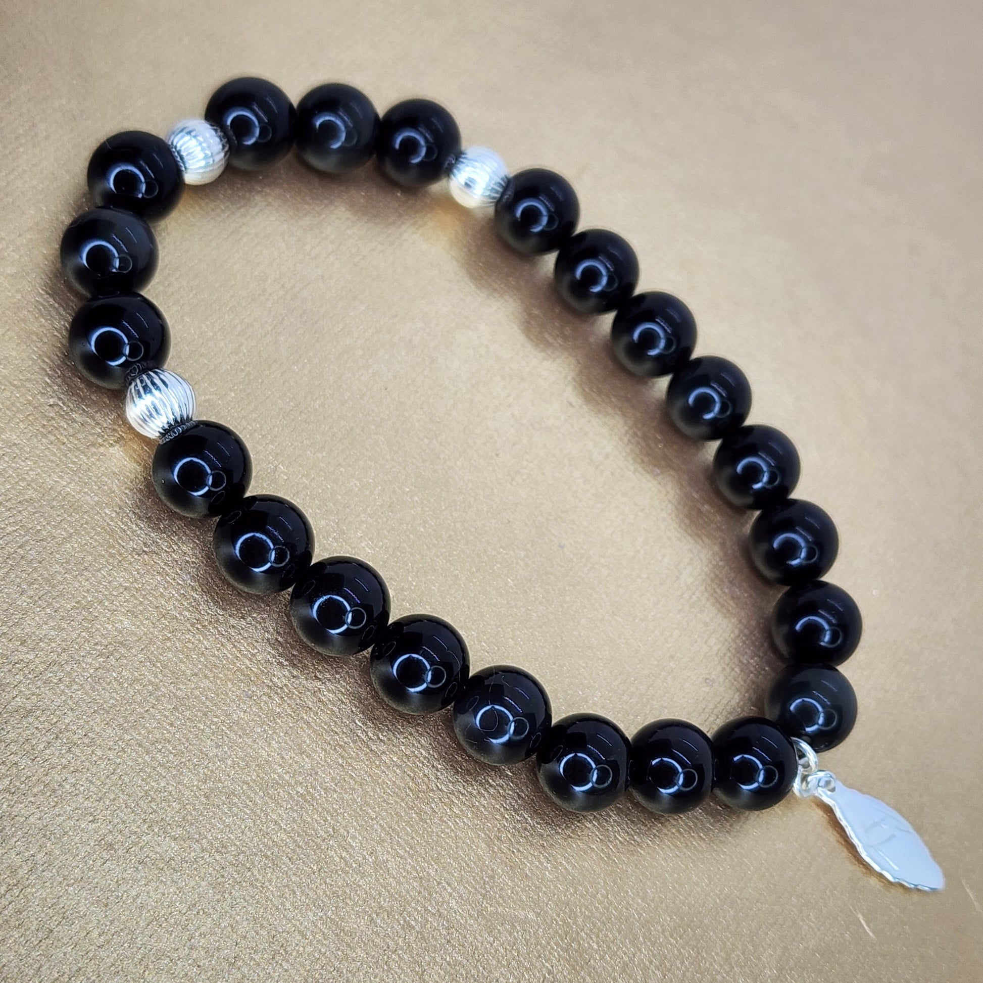 Bracelet Lumière et Protection - Obsidienne Dorée - Argent Fée de Laurier