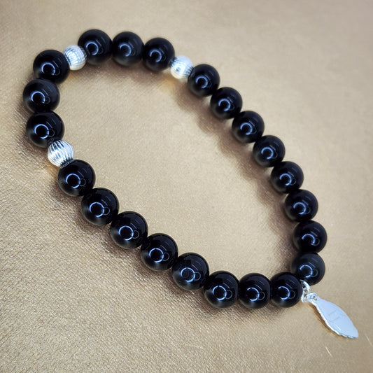 Bracelet Lumière et Protection - Obsidienne Dorée - Argent Fée de Laurier