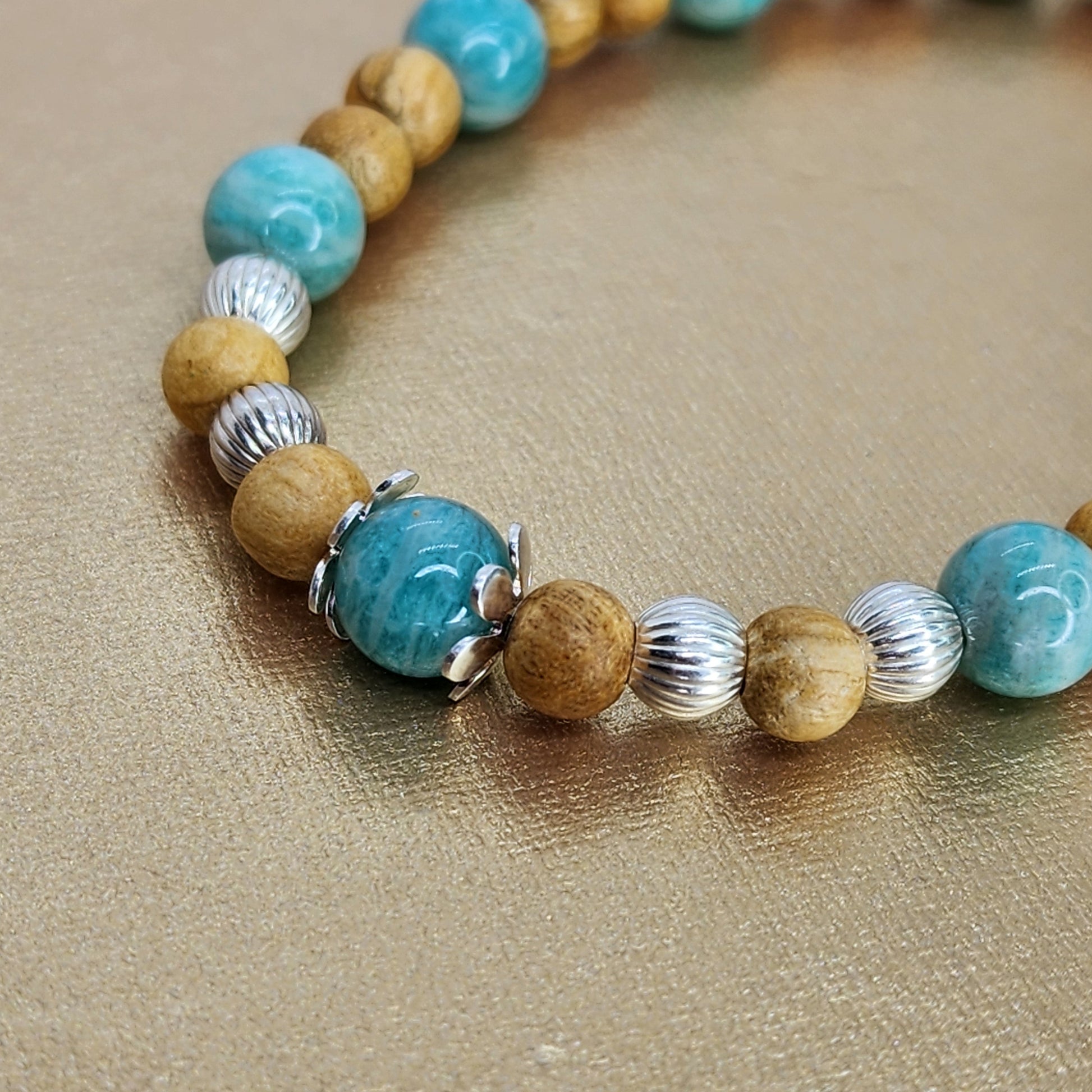 Bracelet Enchantement et Sérénité – Amazonite, Palo Santo & Argent Fée de Laurier