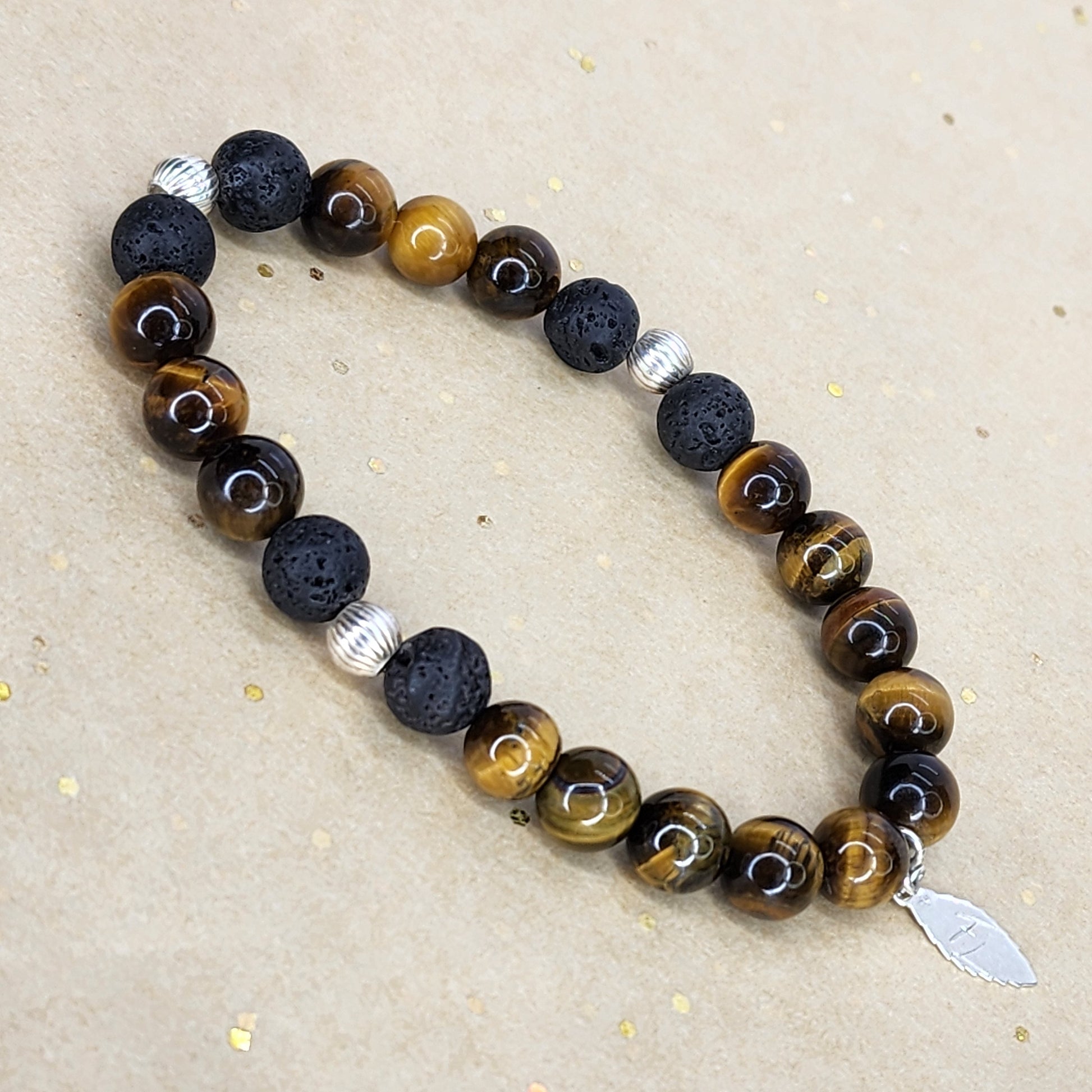 Bracelet Essence de Gaia – Œil de Tigre - Lave & Argent Fée de Laurier