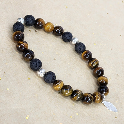 Bracelet Essence de Gaia – Œil de Tigre - Lave & Argent Fée de Laurier