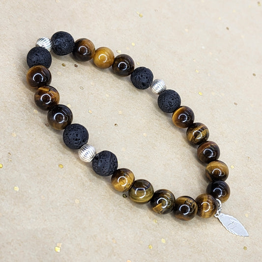 Bracelet Essence de Gaia – Œil de Tigre - Lave & Argent Fée de Laurier