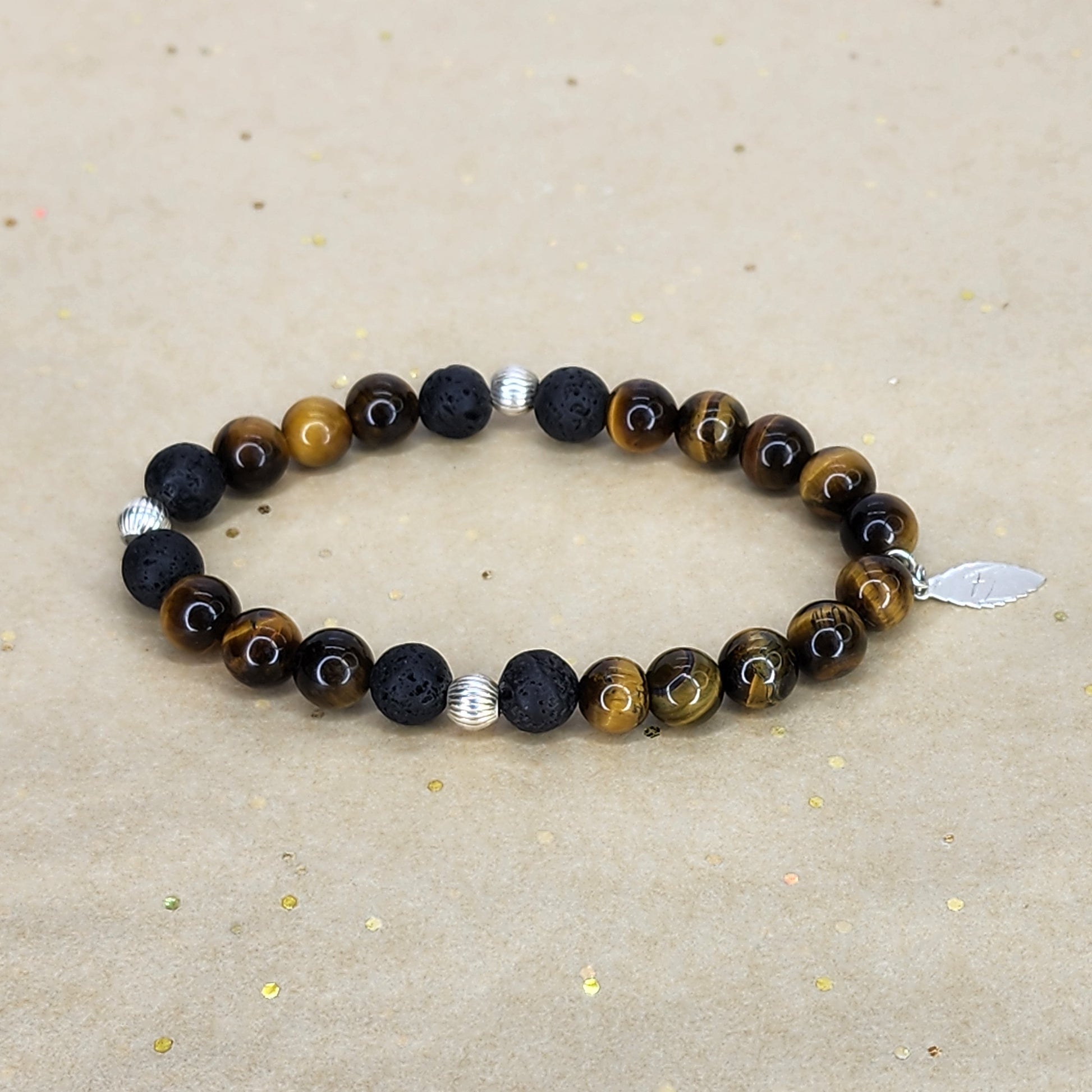 Bracelet Essence de Gaia – Œil de Tigre - Lave & Argent Fée de Laurier