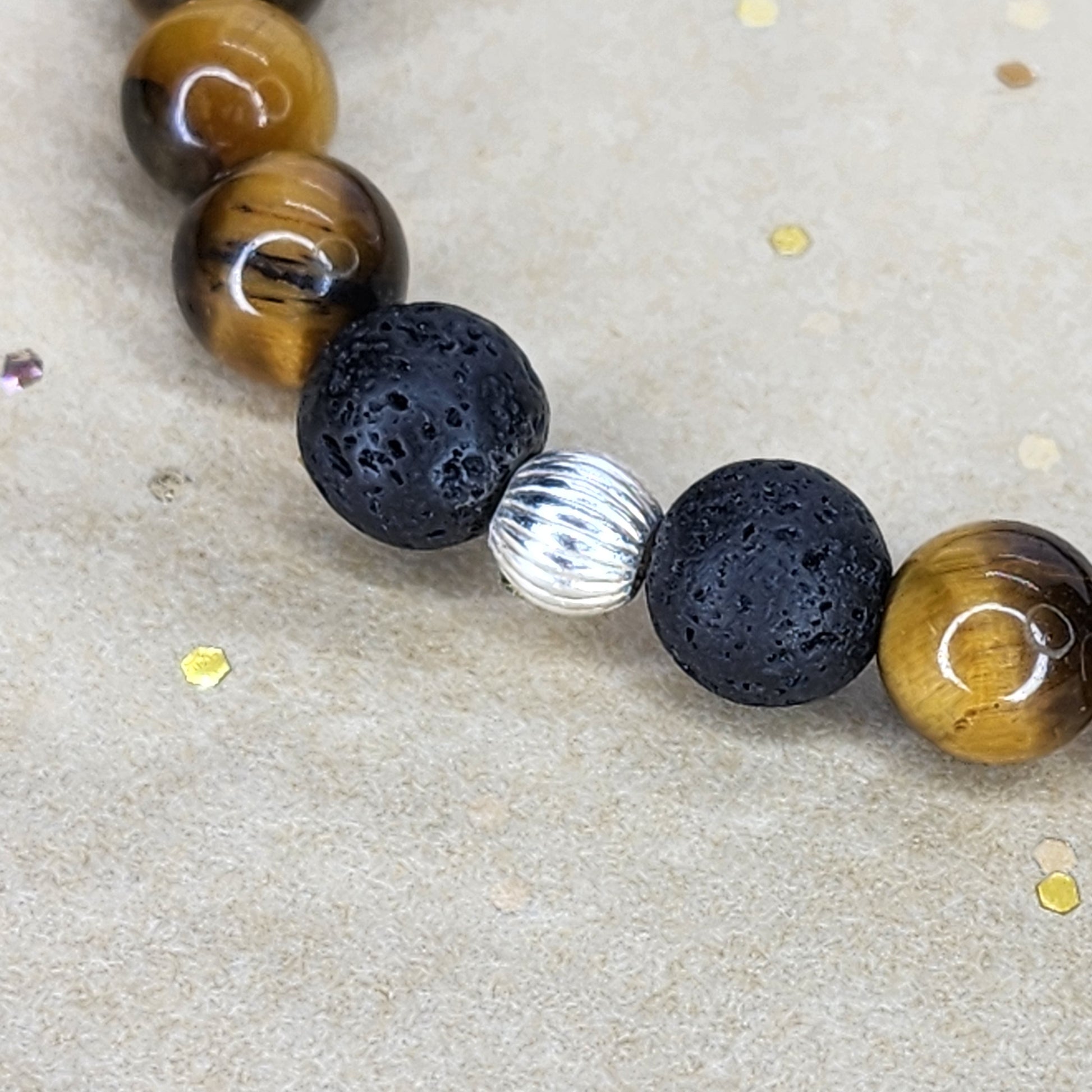 Bracelet Essence de Gaia – Œil de Tigre - Lave & Argent Fée de Laurier