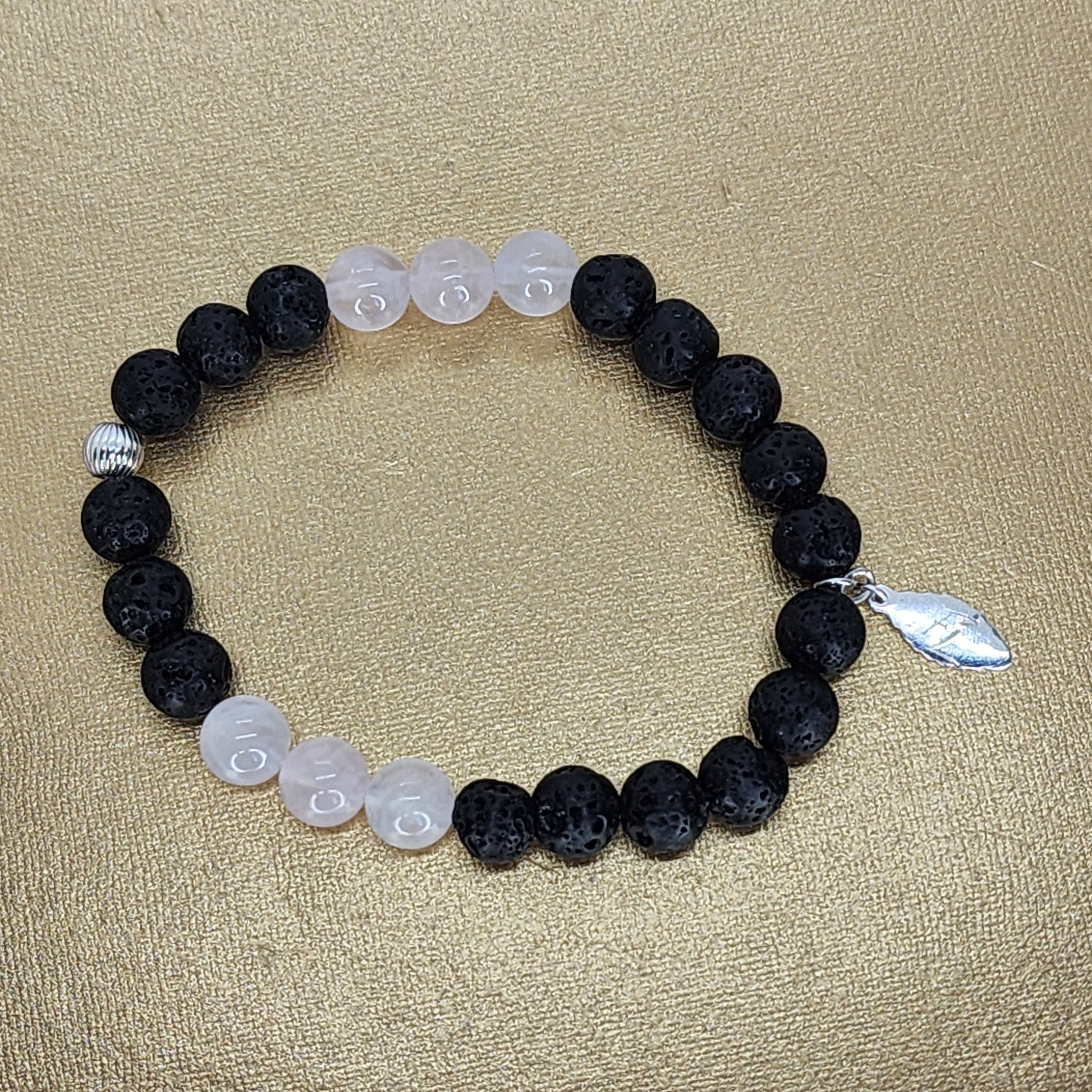 Bracelet Cœur de Volcan - Lave - Quartz Rose - & Argent Fée de Laurier