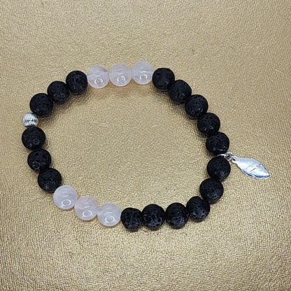 Bracelet Cœur de Volcan - Lave - Quartz Rose - & Argent Fée de Laurier