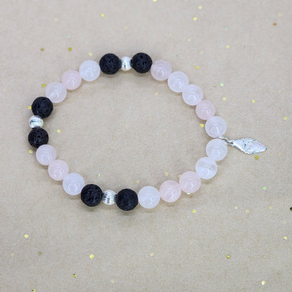 Bracelet Cœur de Lave – Quartz Rose - Lave - & Argent 925 Fée de Laurier