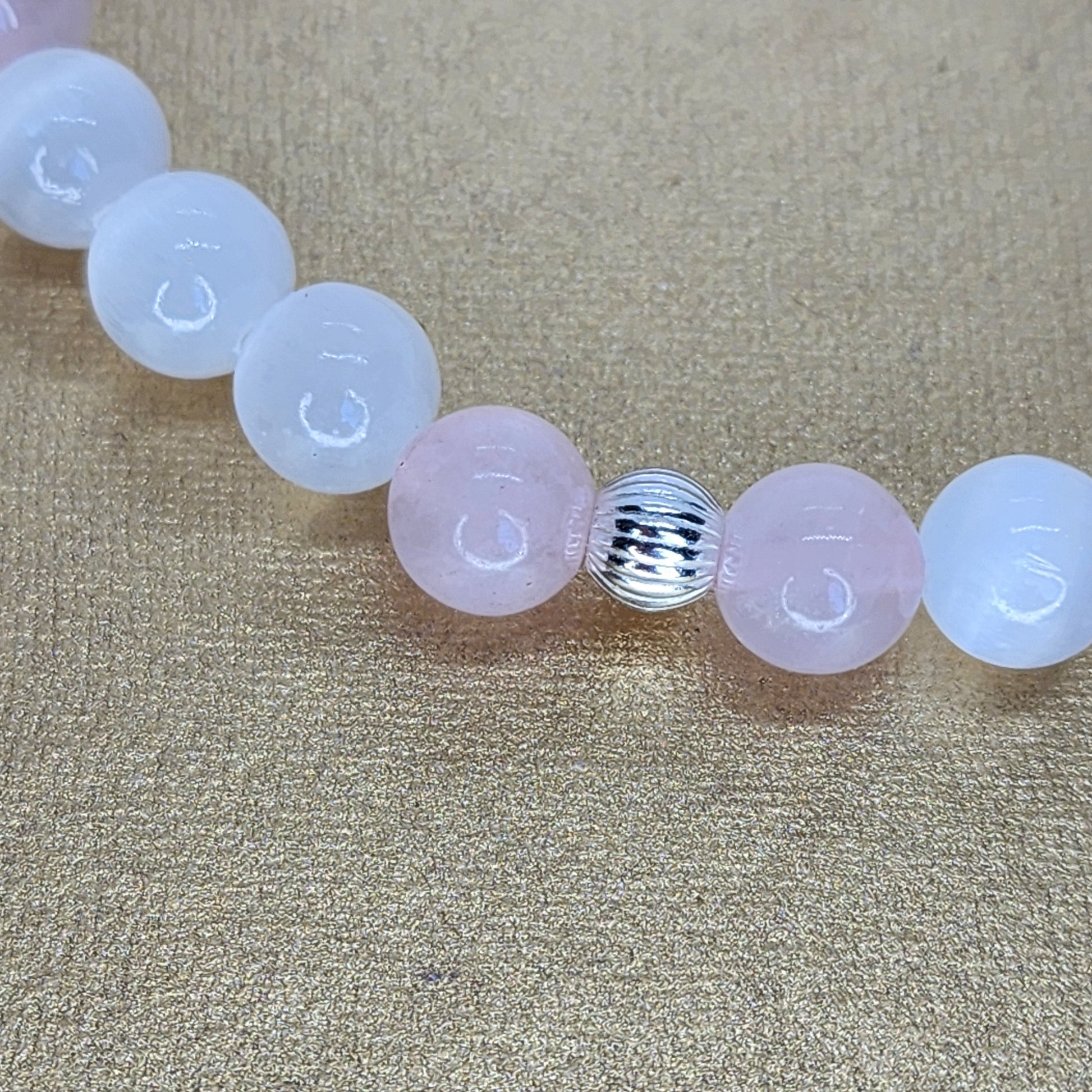 bracelet lithothérapie en sélénite quartz rose et argent 925