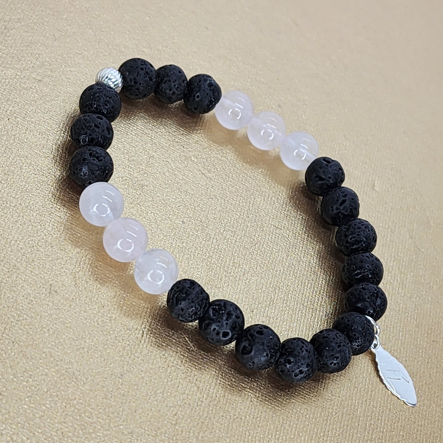 Bracelet Cœur de Volcan - Lave - Quartz Rose - & Argent Fée de Laurier