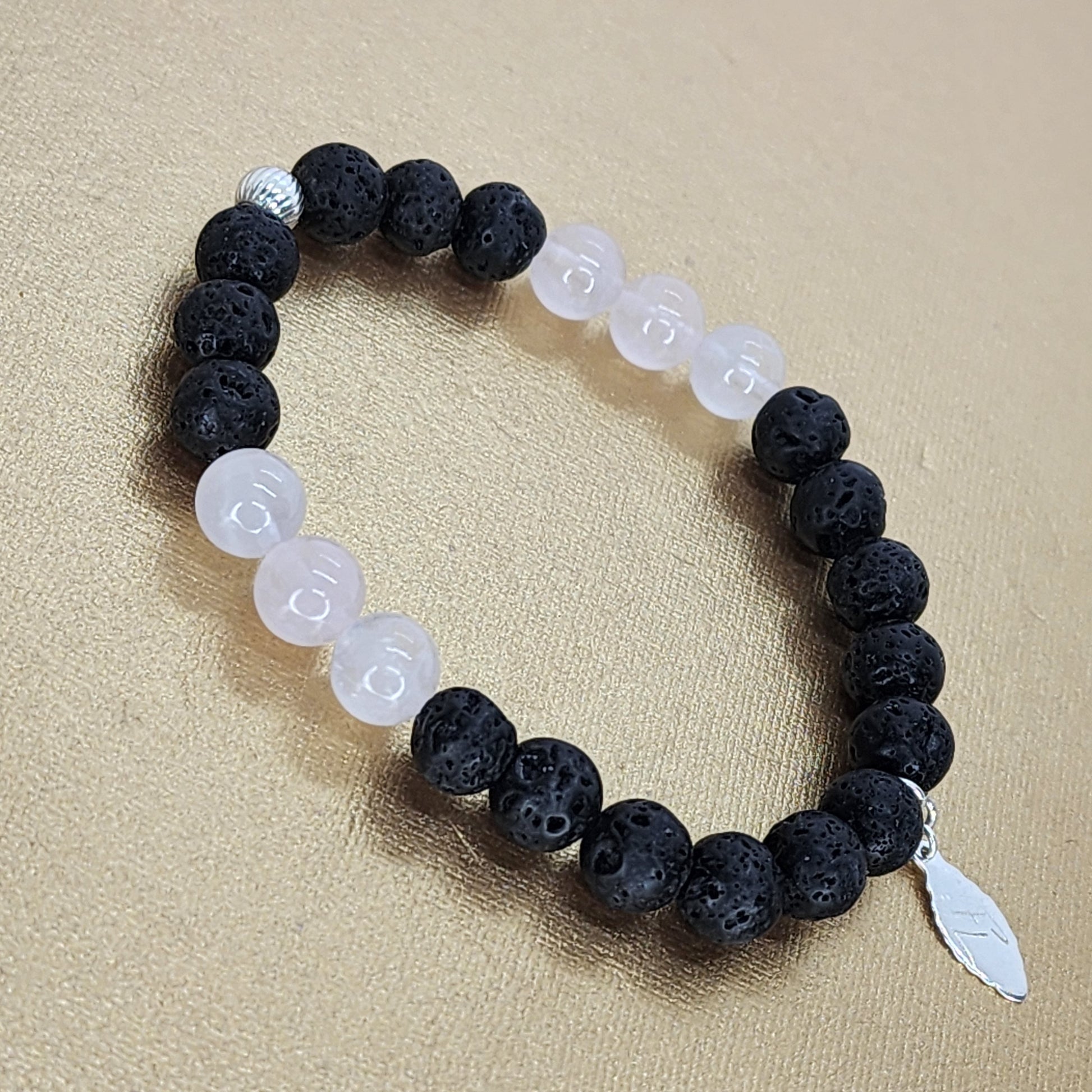 Bracelet Cœur de Volcan - Lave - Quartz Rose - & Argent Fée de Laurier