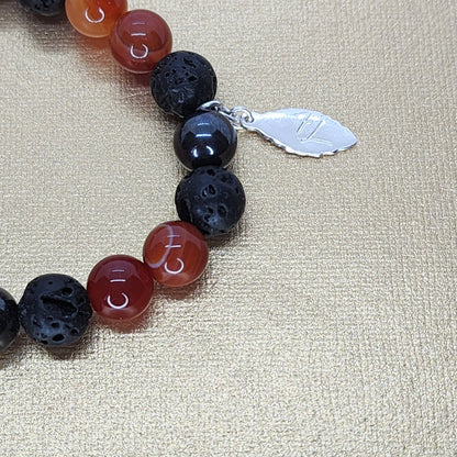 Force d'Az Bracelet - Cornaline - Lave - Hématite - Argent Fée de Laurier