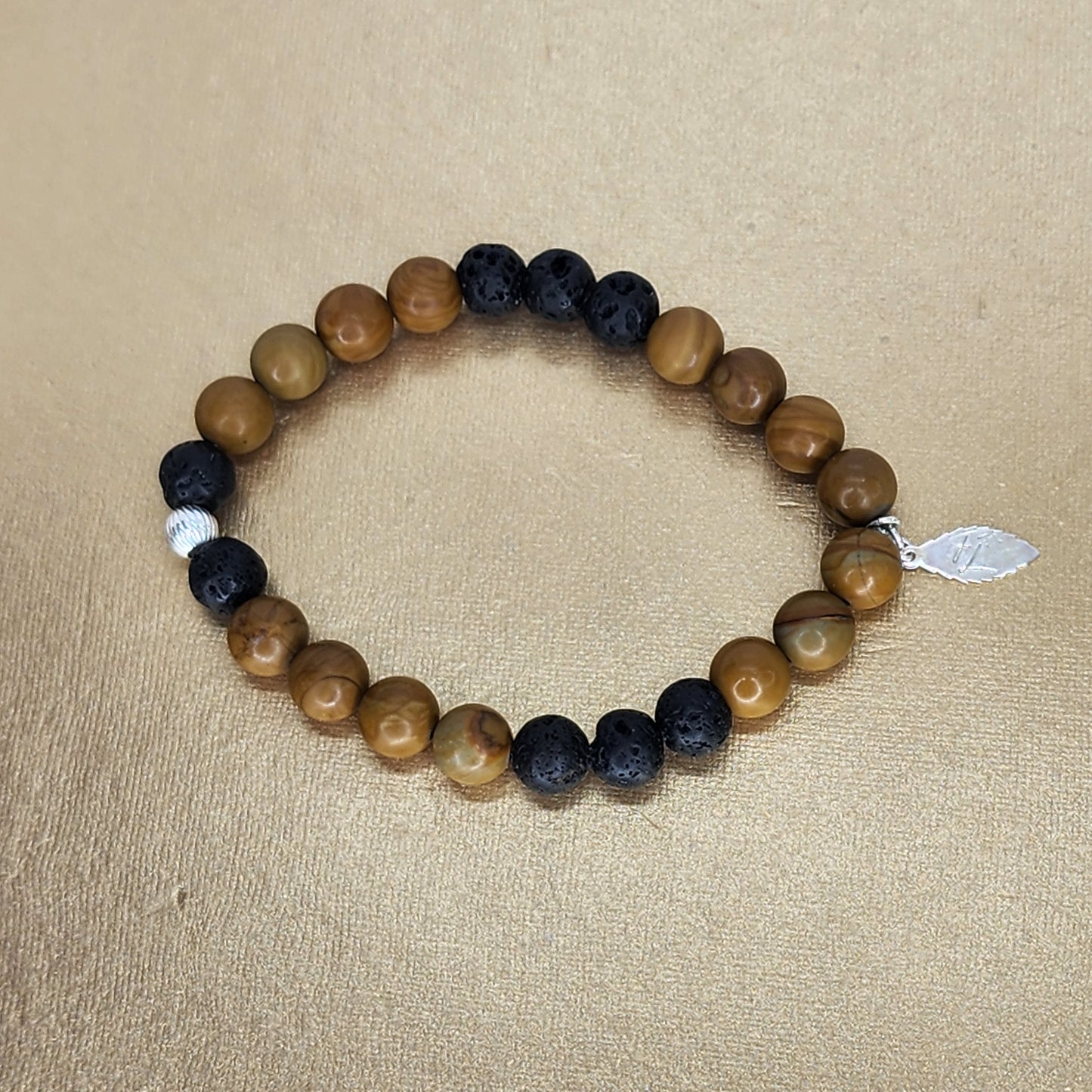Bracelet Racine Sacrée - Fossile de Bois - Lave & Argent Fée de Laurier