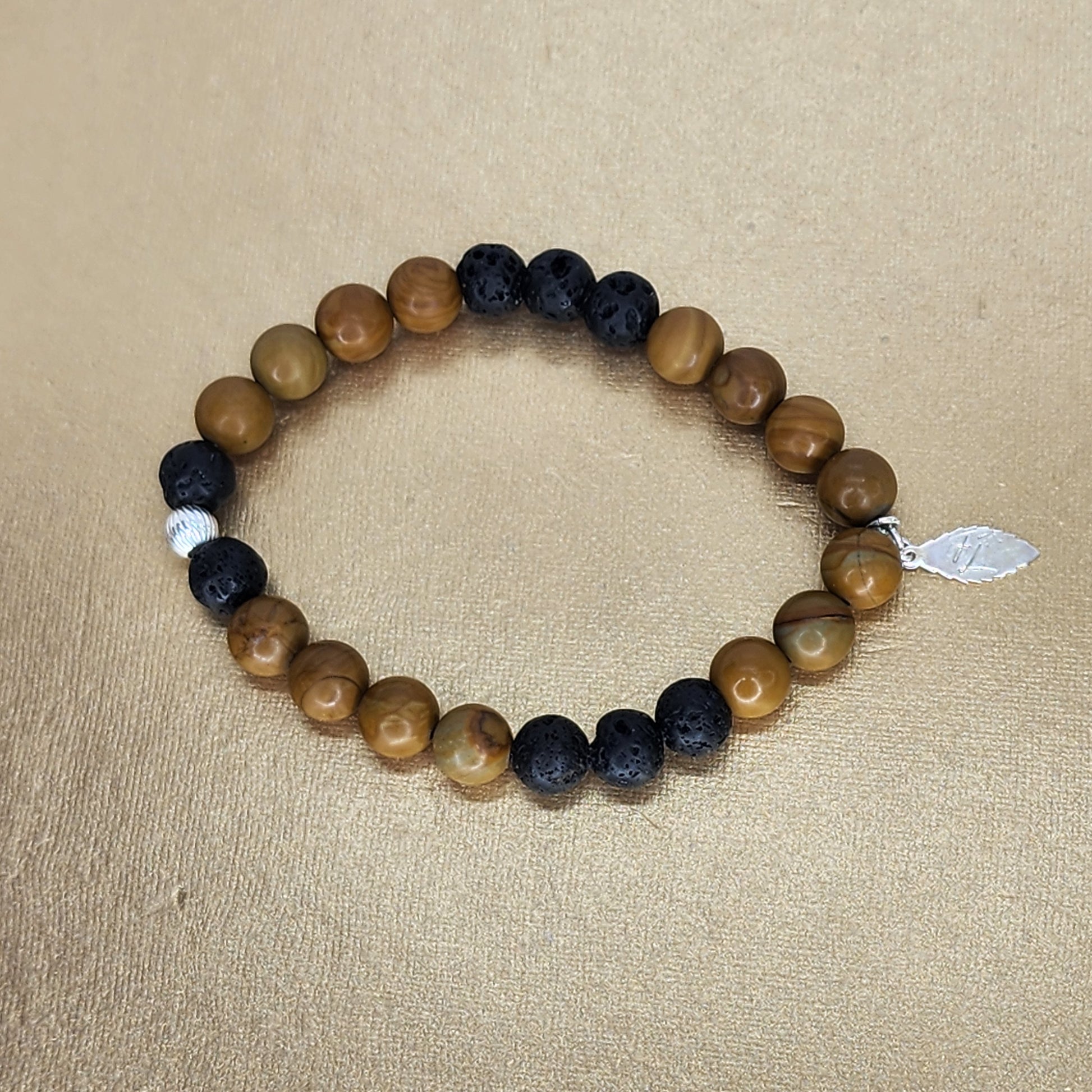 Bracelet Racine Sacrée - Fossile de Bois - Lave & Argent Fée de Laurier