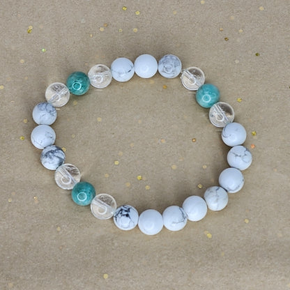 Bracelet Sérénité de Cristal – Howlite - Amazonite - Cristal Fée de Laurier