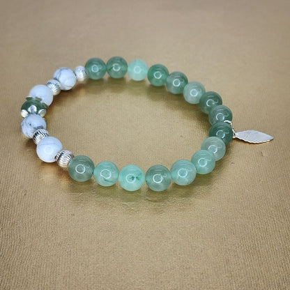 Bracelet Lumière Verte - Aventurine verte - Howlite & Argent Fée de Laurier