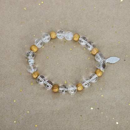 Bracelet Essence Pure – Cristal de Roche, Palo Santo & Argent Fée de Laurier
