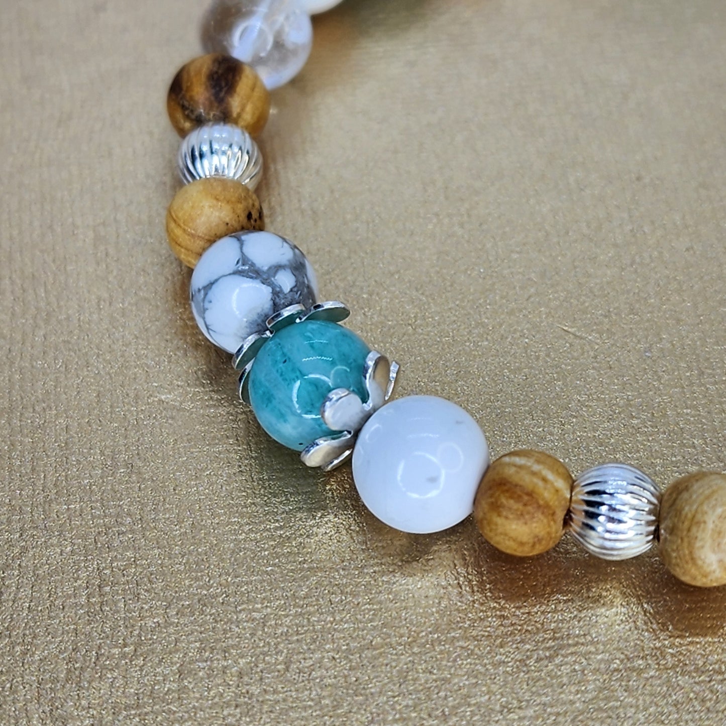 Bracelet Puissance - Big One - Palo Santo - Amazonite - Howlite - Cristal & Argent Fée de Laurier