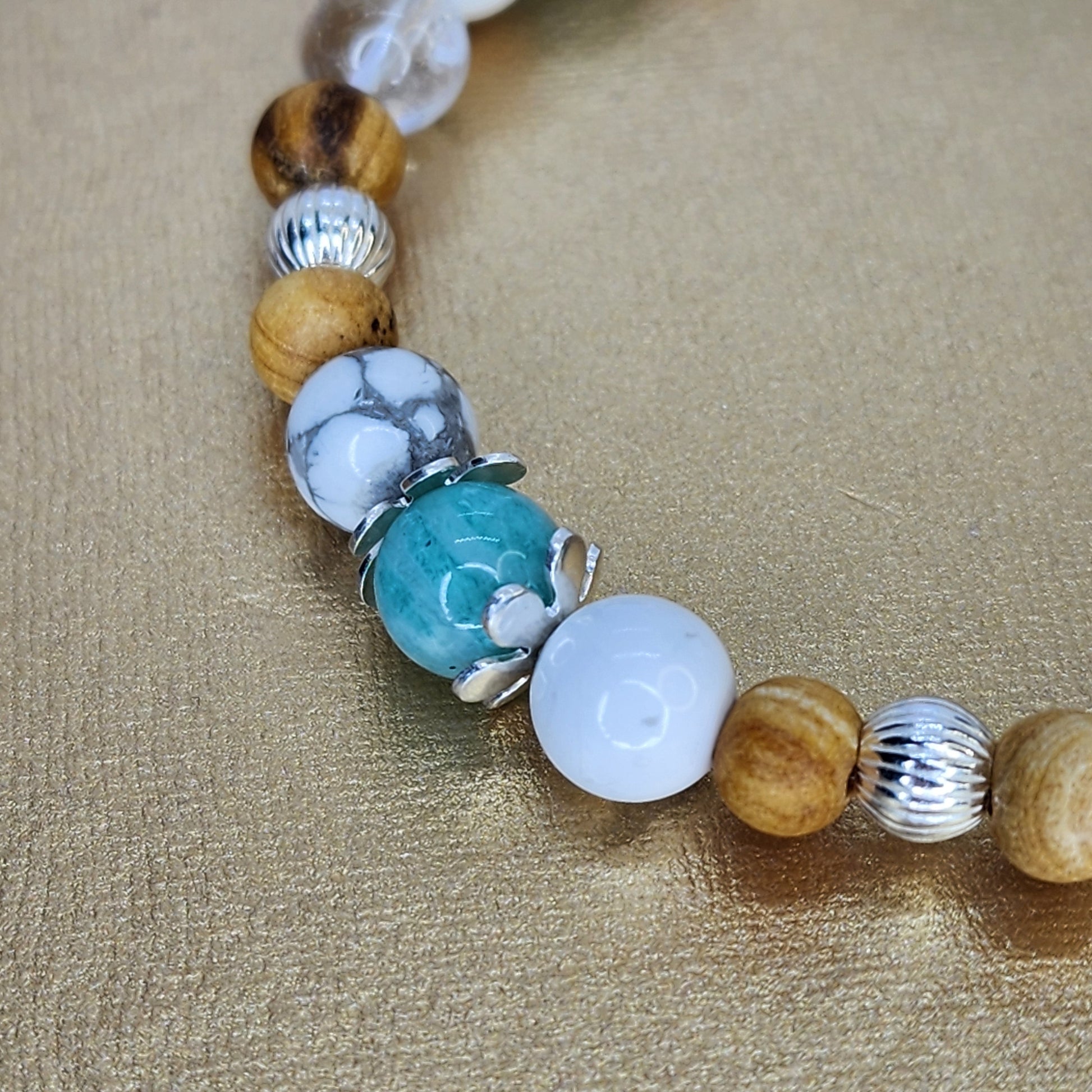 Bracelet Puissance - Big One - Palo Santo - Amazonite - Howlite - Cristal & Argent Fée de Laurier