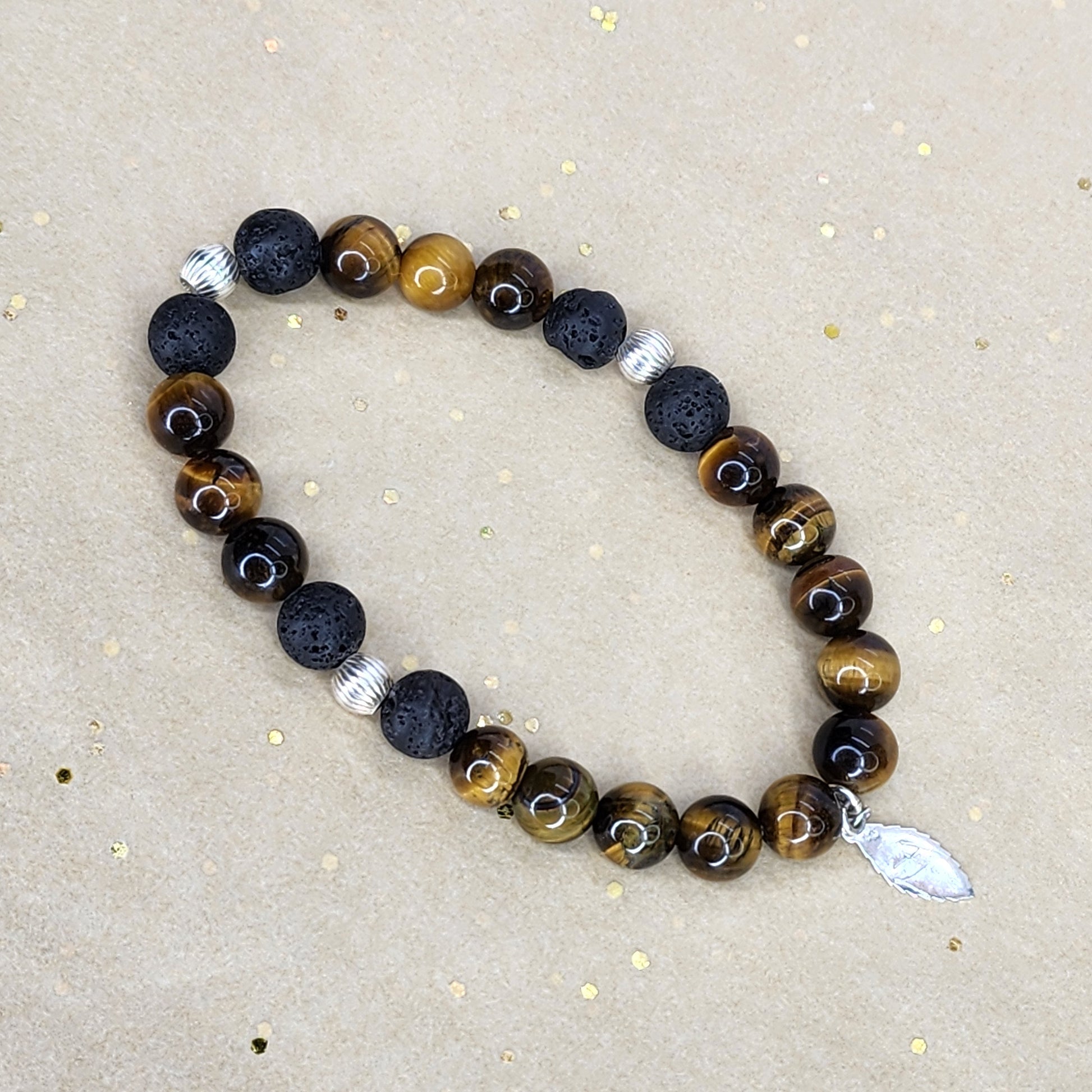 Bracelet Essence de Gaia – Œil de Tigre - Lave & Argent Fée de Laurier
