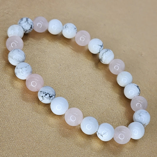 Bracelet Douceur Intérieur – Quartz Rose & Howlite Fée de Laurier