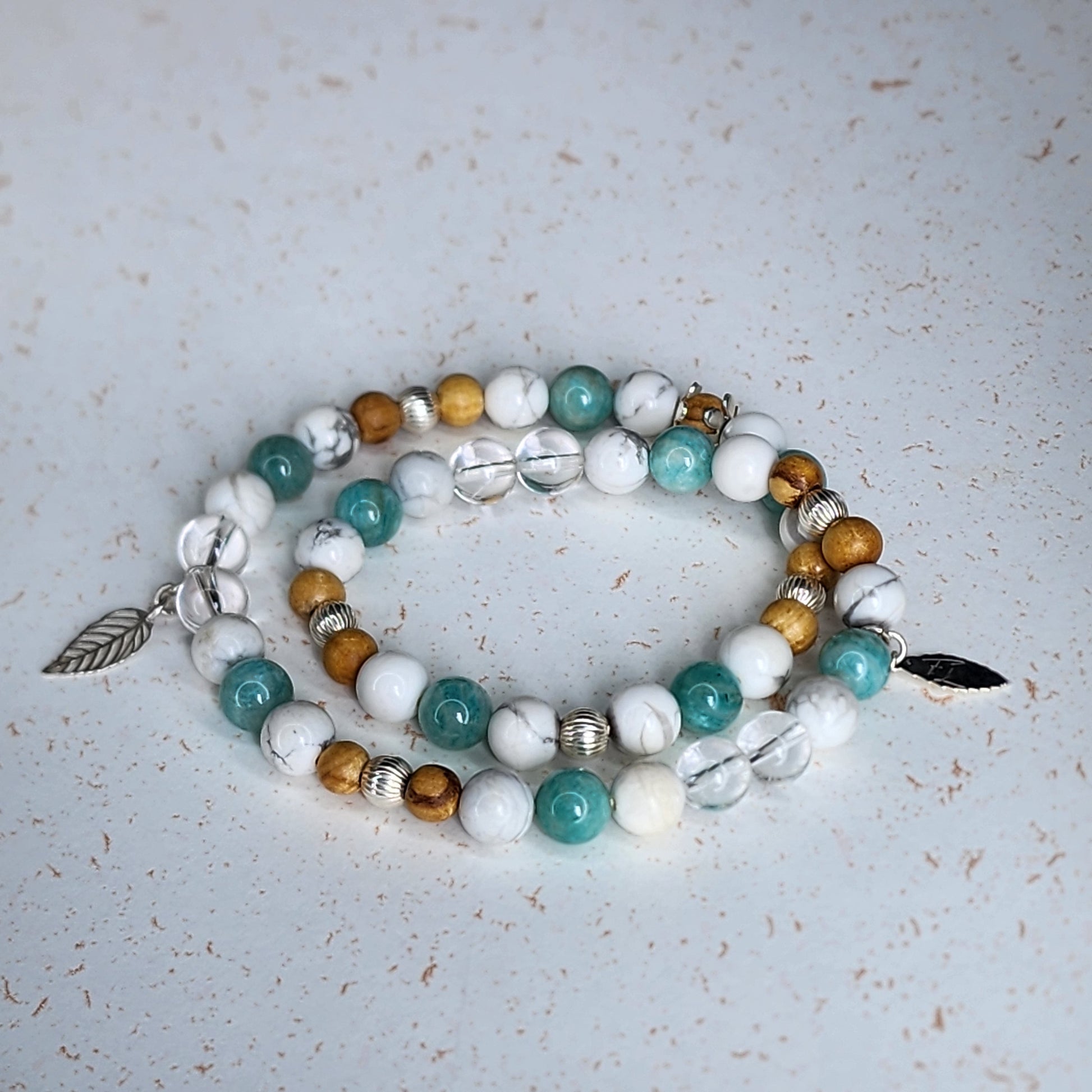 Bracelet Clarté Céleste - Argent - Palo Santo - Amazonite - Cristal & Howlite Fée de Laurier
