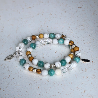 Bracelet Clarté Céleste - Argent - Palo Santo - Amazonite - Cristal & Howlite Fée de Laurier