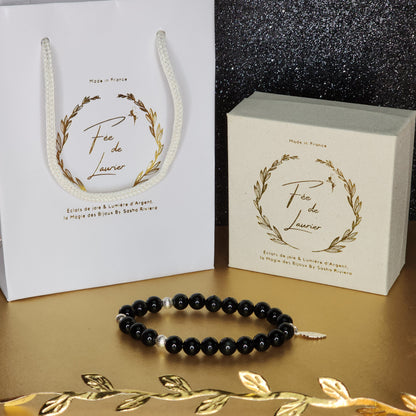 Bracelet Lumière et Protection - Obsidienne Dorée - Argent Fée de Laurier
