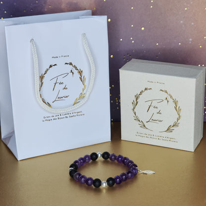 Bracelet Eveil Profond - Améthyste - Lave & Argent Fée de Laurier
