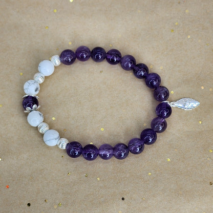 Bracelet Connexion Sacrée - Améthyste - Howlite & Argent Fée de Laurier