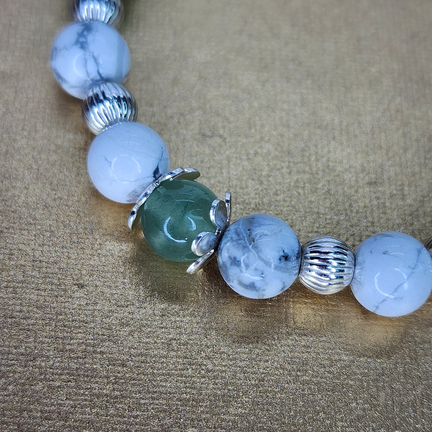 Bracelet Lumière Verte - Aventurine verte - Howlite & Argent Fée de Laurier