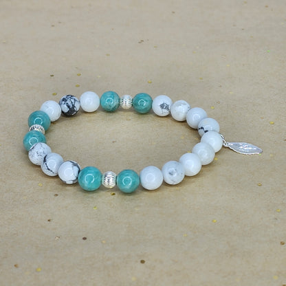 Bracelet Sérénité Céleste  - Howlite - Amazonite & Argent Fée de Laurier