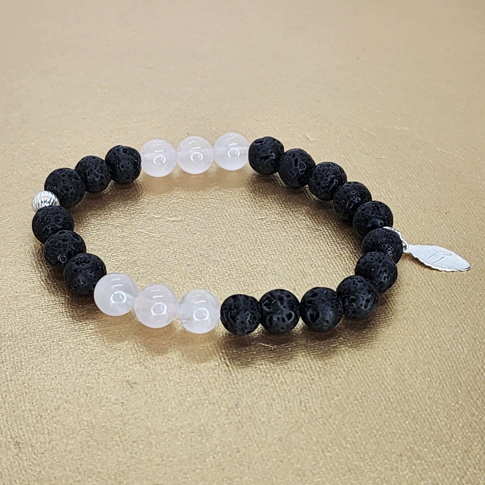 Bracelet Cœur de Volcan - Lave - Quartz Rose - & Argent Fée de Laurier