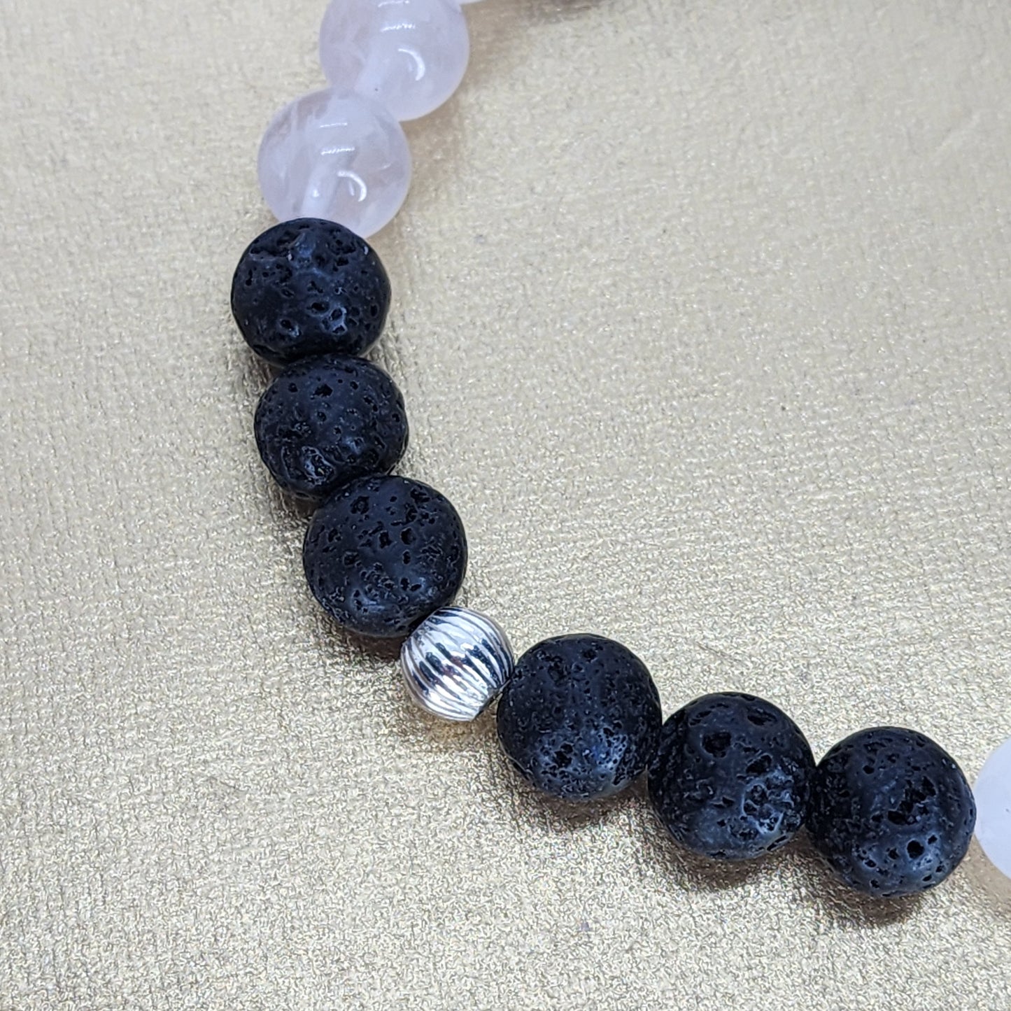 Bracelet Cœur de Volcan - Lave - Quartz Rose - & Argent Fée de Laurier