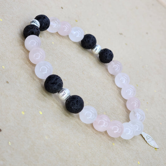 Bracelet Cœur de Lave – Quartz Rose - Lave - & Argent 925 Fée de Laurier