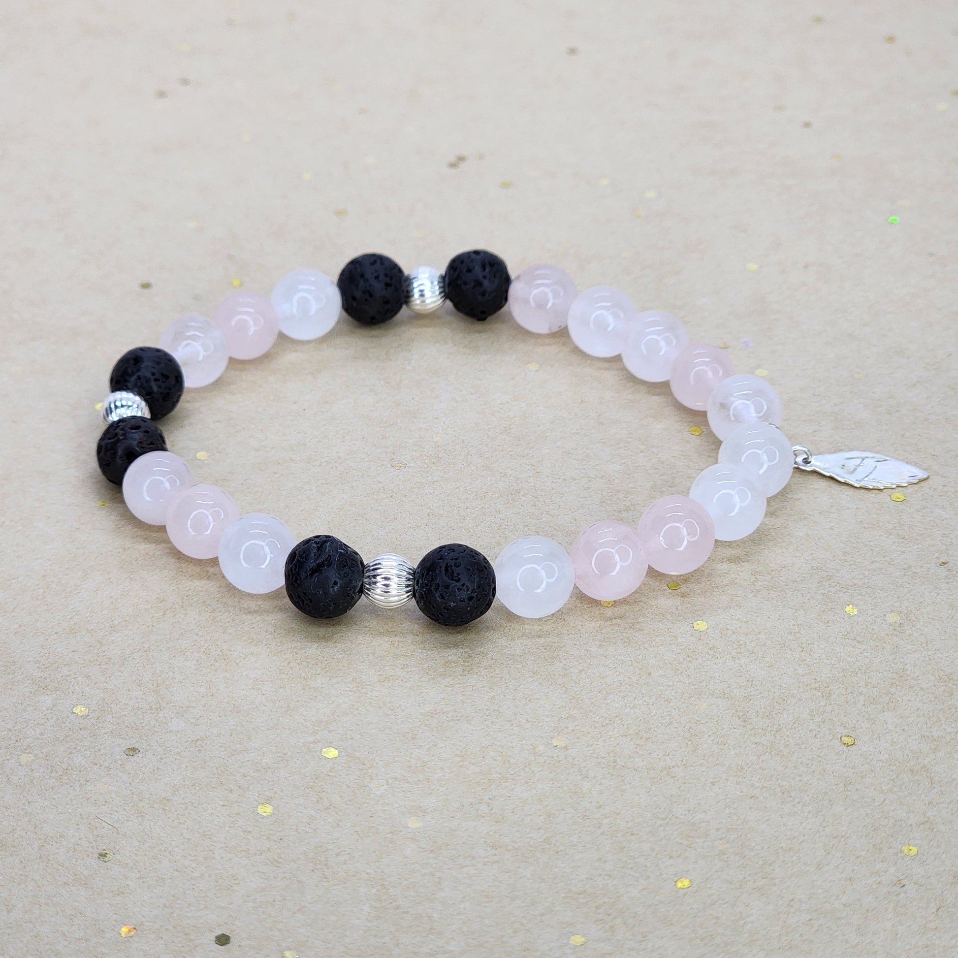 Bracelet Cœur de Lave – Quartz Rose - Lave - & Argent 925 Fée de Laurier